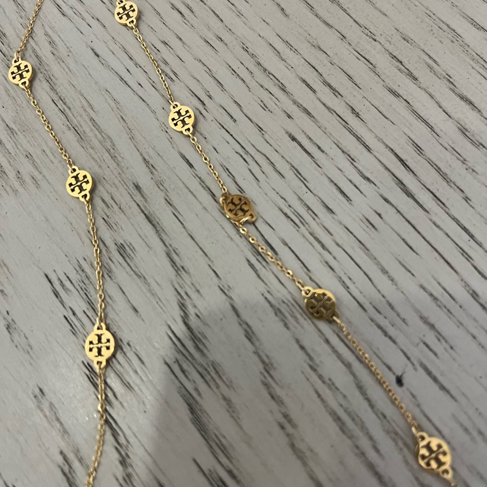 Tory Burch Gold Chain Necklace with Logo Charms - Picture 2 of 4